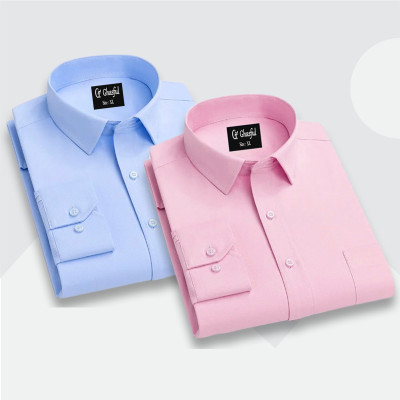 Fine Cotton Formal Shirt _ Sky _ pink.