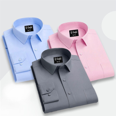 Fine Cotton Formal Shirt _Ash _Sky _ Pink.