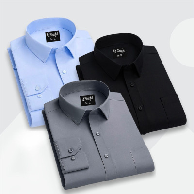 Fine Cotton Formal Shirt _Black _Ash _Sky .