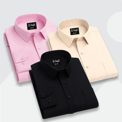 Fine Cotton Formal Shirt _ Black , Biscuit & Pink.