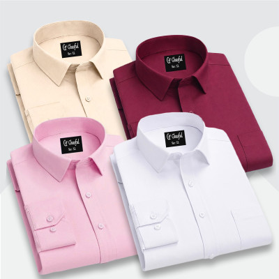 Fine Cotton Formal Shirt_ Merun _ Pink_ White & Biscuit.