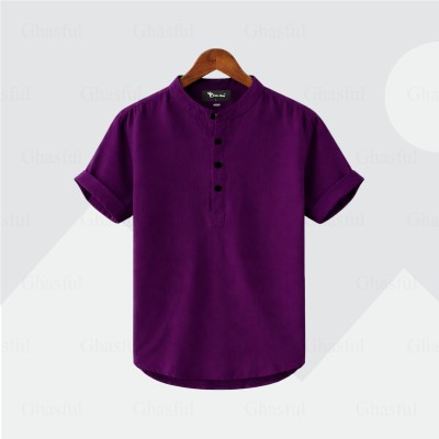 Oxford Cotton Fabrics Short Sleeve Katua For Men's_ Purpale