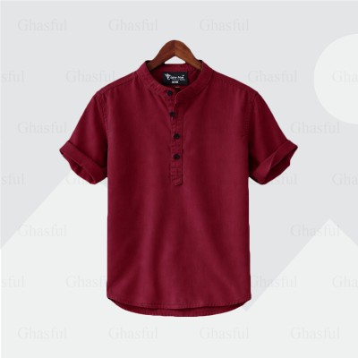 Oxford Cotton Fabrics Short Sleeve Katua For Men's_ Merun