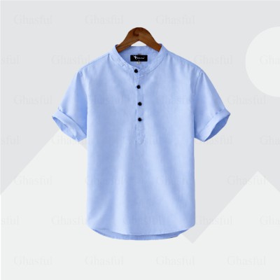 Oxford Cotton Fabrics Short Sleeve Katua For Men's_ Sky Blue