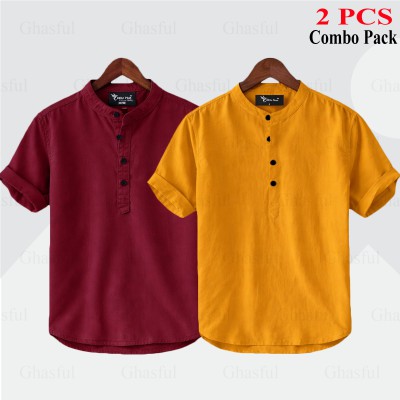 Oxford Cotton Fabrics Short Sleeve Katua For Men's_Kathali_ Merun