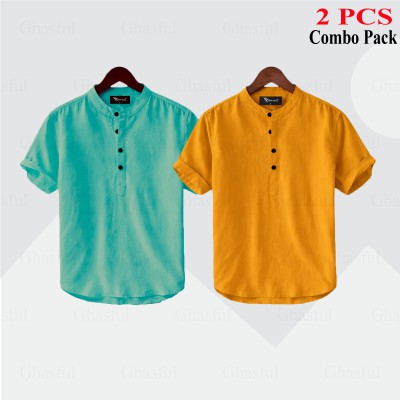 Oxford Cotton Fabrics Short Sleeve Katua For Men's_Kathali_ Pest