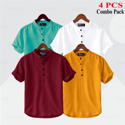 Oxford Cotton Febric Short Sleeve Katua _ White _Kathali _Merun & Pest