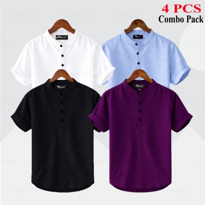 Oxford Cotton Febric Short Sleeve  Katua _ White _Black _ Purpale & Sky