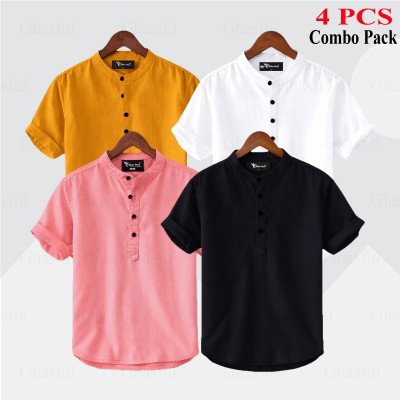 Oxford Cotton Fabrics Short Sleeve Katua For Men's_ Black _ Kathali _ Pink _ White.