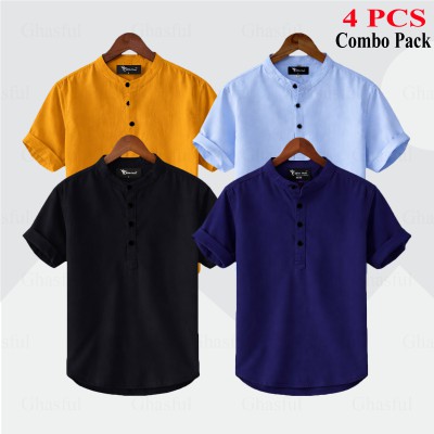 Oxford Cotton Fabrics Short Sleeve Katua For Men's_ Black_  Nevy blue_ Sky Blue_ Kathali .