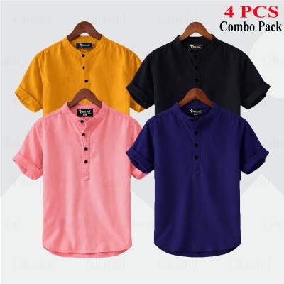 Oxford Cotton Fabrics Short Sleeve Katua For Men's_ Black_Nevy_ Pink _ Kathali .