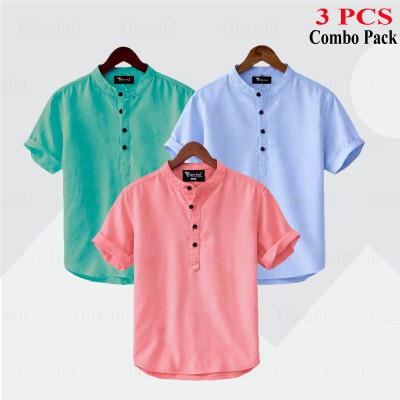 Oxford Cotton Fabrics Short Sleeve Katua For Men's_ Pest_ Sweet _Sky blue ,