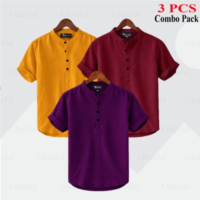 Oxford Cotton Fabrics Short Sleeve Katua For Men's_ Kathali_ Purpale _ Merun .