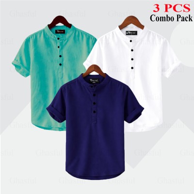 Oxford Cotton Fabrics Short Sleeve Katua For Men's_ Nevy blue  _Pest _ White ,