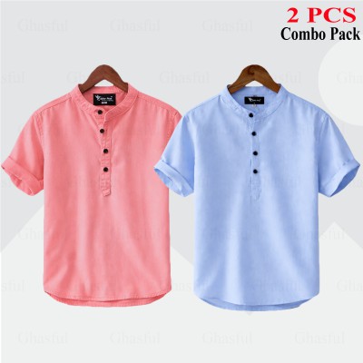 Oxford Cotton Fabrics Short Sleeve Katua For Men's_ Sky blue _ Sweet,