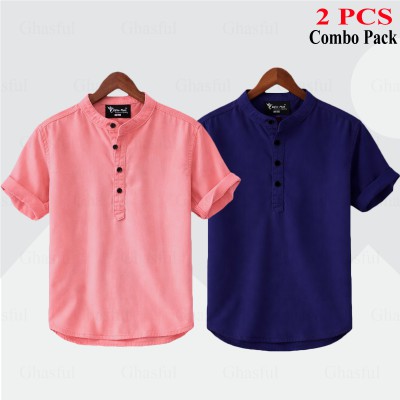 Oxford Cotton Fabrics Short Sleeve Katua For Men's_ Nevy _ Pink,