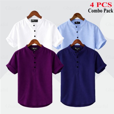 Oxford Cotton Fabrics Short Sleeve Katua For Men's_ Purpale _ White _ Sky _ Nevy.