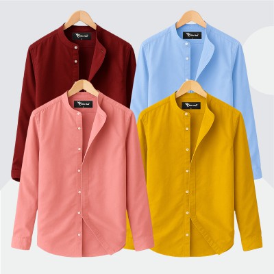 L-Sleeve Band Collar Shirt _ Pink _ Kathali _ Purpale _ Navy