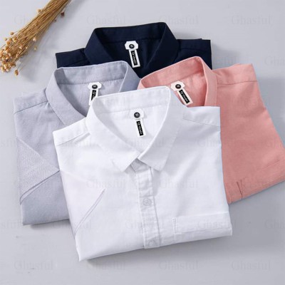 Oxford Cotton Febric Short Sleeve Shirt _Ash _Navy _White_ Pink
