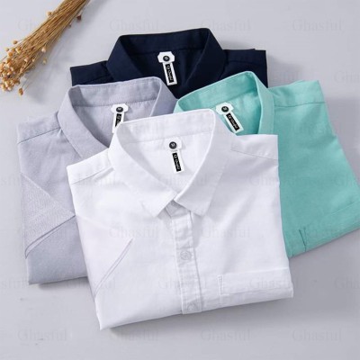 Oxford Cotton Febric Short Sleeve Shirt _Ash _Navy _White_ Pest