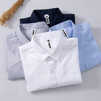 Oxford Cotton Febric Short Sleeve Shirt _ Ash _ Navy _ White _ Sky