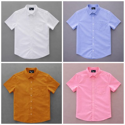 Oxford Cotton Febric Short Sleeve Shirt _ Pink _ Kathali _ White _ Sky
