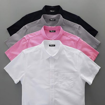 Oxford Cotton Febric Short Sleeve Shirt _ White _ Black _ Ash _ Sweet