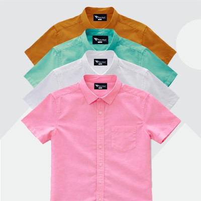 Oxford Cotton Febric Short Sleeve Shirt _ Pink _ White _ Pest _ Kathali