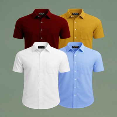 Oxford Cotton Febric Short Sleeve Shirt _ Sky _ White _ Merun _ Kathali
