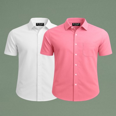 Oxford Cotton Febric Short Sleeve Shirt _ White  _ Pink