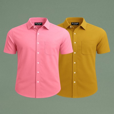 Oxford Cotton Febric Short Sleeve Shirt _ Pink _ Kathali