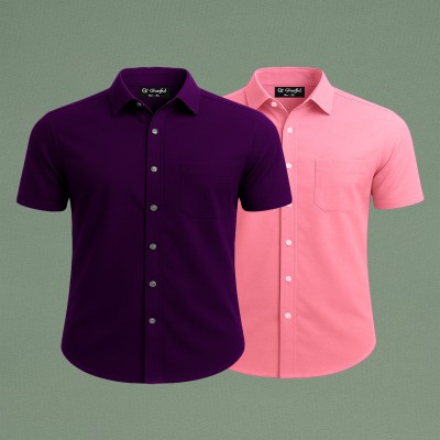 Oxford Cotton Febric Short Sleeve Shirt _ Purpale _ Pink