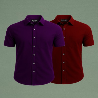 Oxford Cotton Febric Short Sleeve Shirt _ Purpale _ Merun
