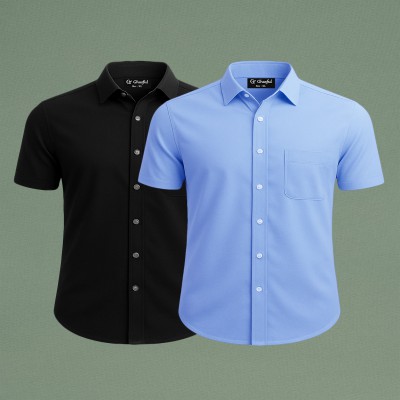 Oxford Cotton Febric Short Sleeve Shirt _ Black _ Sky