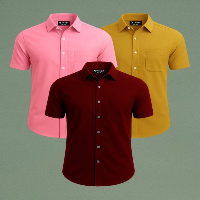Oxford Cotton Febric Short Sleeve Shirt _ Merun _ Pink _ Kathali
