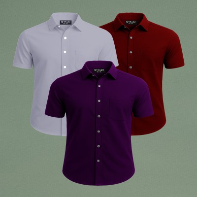 Oxford Cotton Febric Short Sleeve Shirt _ Ash _ Merun _ Purpale