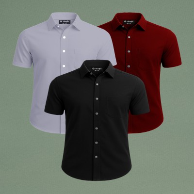 Oxford Cotton Febric Short Sleeve Shirt _ Ash _ Black _ Merun