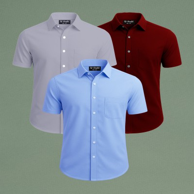 Oxford Cotton Febric Short Sleeve Shirt _ Sky _ Ash _ Merun