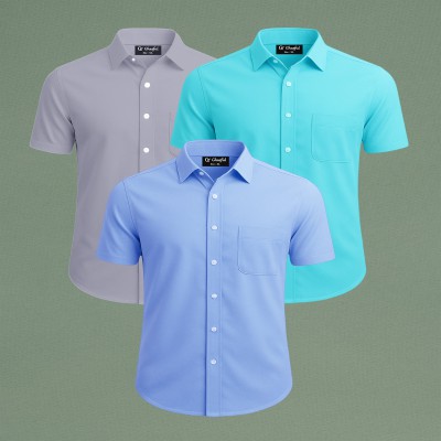 Oxford Cotton Febric Short Sleeve Shirt _ Ash _ Sky _ Pest
