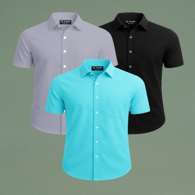 Oxford Cotton Febric Short Sleeve Shirt _ Ash _ Pest _ Black