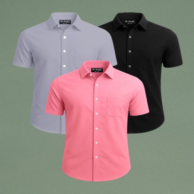 Oxford Cotton Febric Short Sleeve Shirt _ Ash _ Pink  _ Black