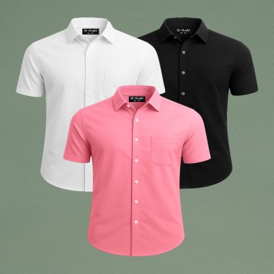 Oxford Cotton Febric Short Sleeve Shirt _ White _ Pink _ Black