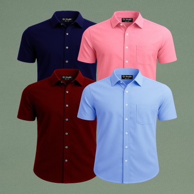 Oxford Cotton Febric Short Sleeve Shirt _ Sky _ Merun _ Pink _ Nevy