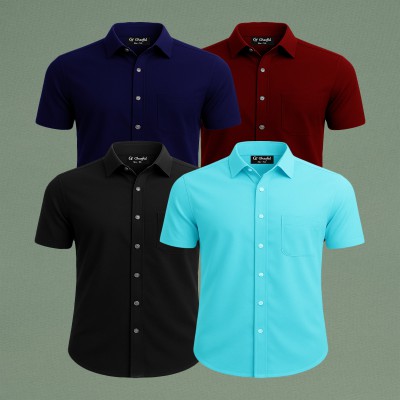 Oxford Cotton Febric Short Sleeve Shirt _ Pest _ Nevy  _ Merun _ Black
