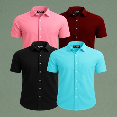 Oxford Cotton Febric Short Sleeve Shirt _ Pest _ Black _ Pink _ Merun,