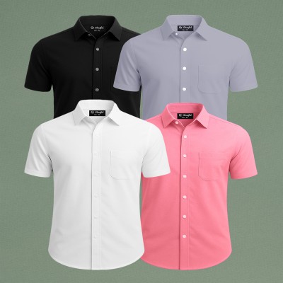 Oxford Cotton Febric Short Sleeve Shirt _ Ash _ White _ Pink _ Black