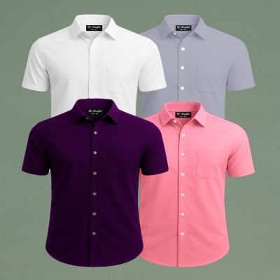 Oxford Cotton Febric Short Sleeve Shirt _ Purpale  _ White _ Pink _ Ash