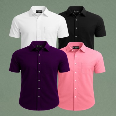 Oxford Cotton Febric Short Sleeve Shirt _ Purpale _ White _ Pink _ Black ,