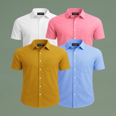 Oxford Cotton Febric Short Sleeve Shirt _ White _ Pink_ Sky _ Kathali