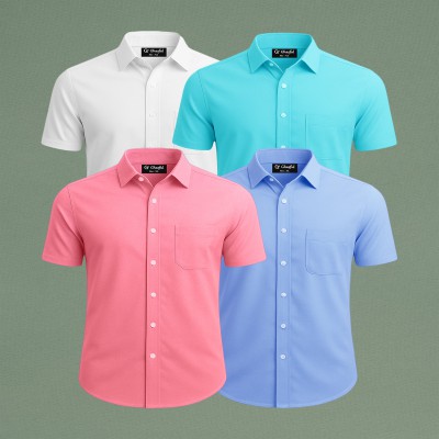 Oxford Cotton Febric Short Sleeve Shirt _ White _ Pink _ Sky _ Kathali